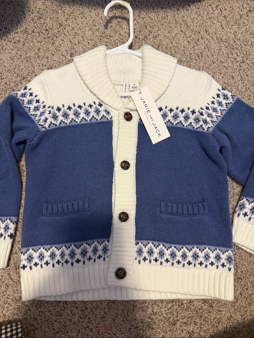Kids blue white knit jacket
